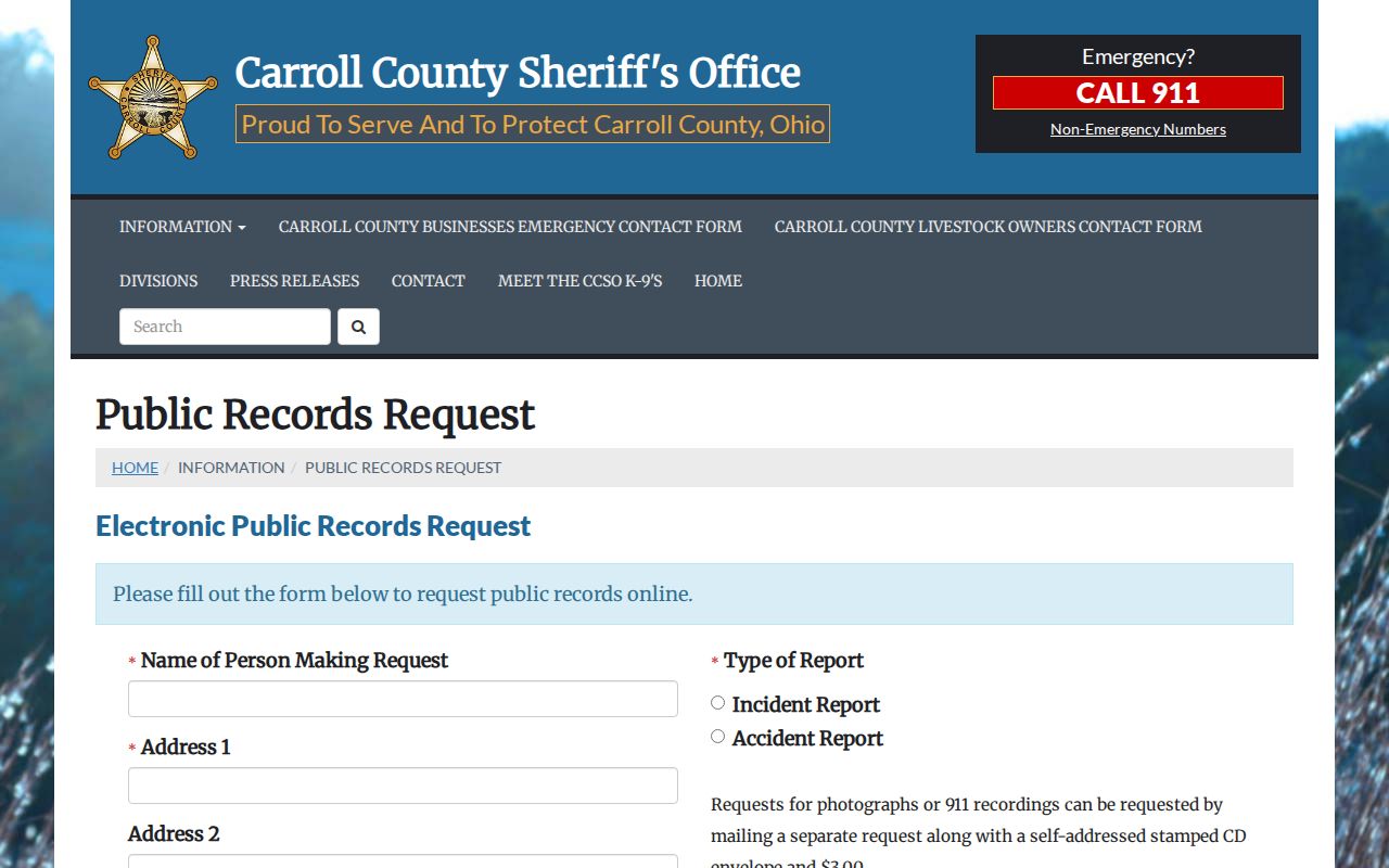 Carroll County released inmate record request page
