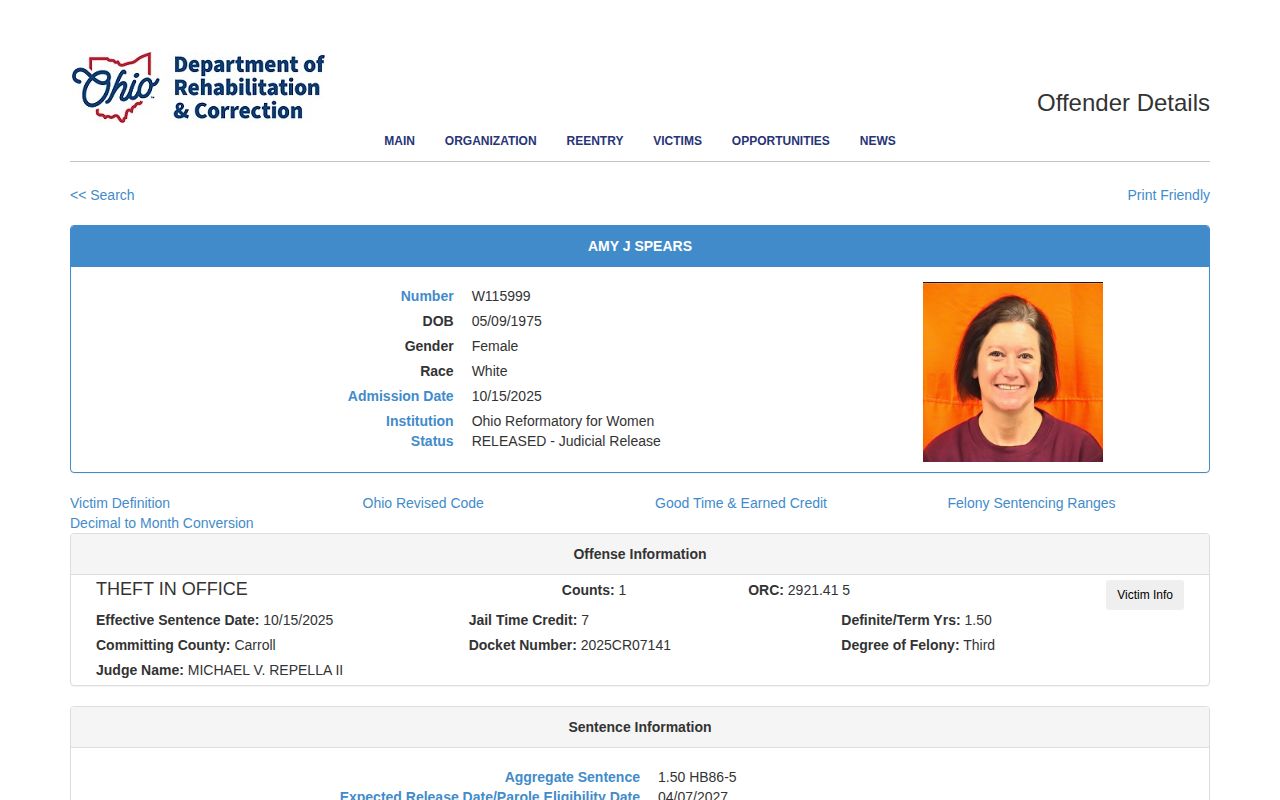 ODRC released judicial-release record with date fields